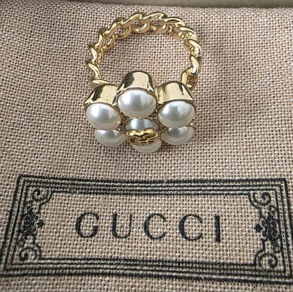 Auth Gucci Pearl Double GG Ring - Picture 9 of 9